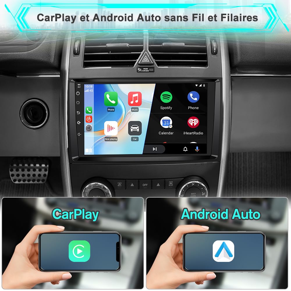 AWESAFE Autoradio Android 15 pour Mercedes Benz B200 Classe B W169 W245 W639 Vito Viano W906 [2Go+64Go] avec Carplay Android Auto 9 Pouces GPS WiFi USB FM Bluetooth Commande au Volant