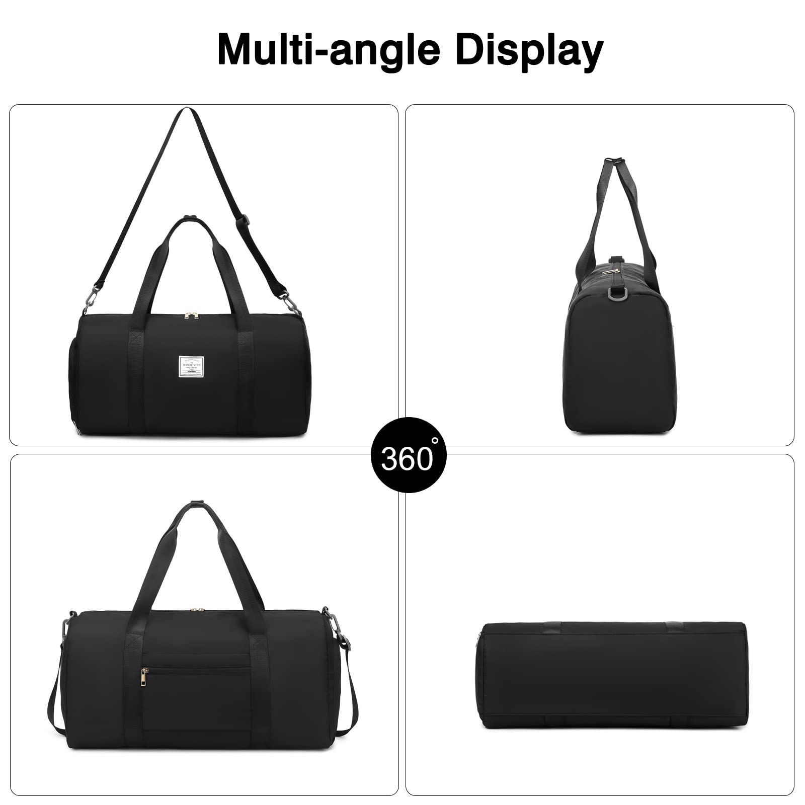 FANDARE Damen Reisetaschen Herren Klassische Sporttaschen Handgepäck mit Kosmetiktasche Weekender Umhängetasche Übernachtung Kliniktasche Schwimmtasche Trainingstasche Tote Bag Schwarz