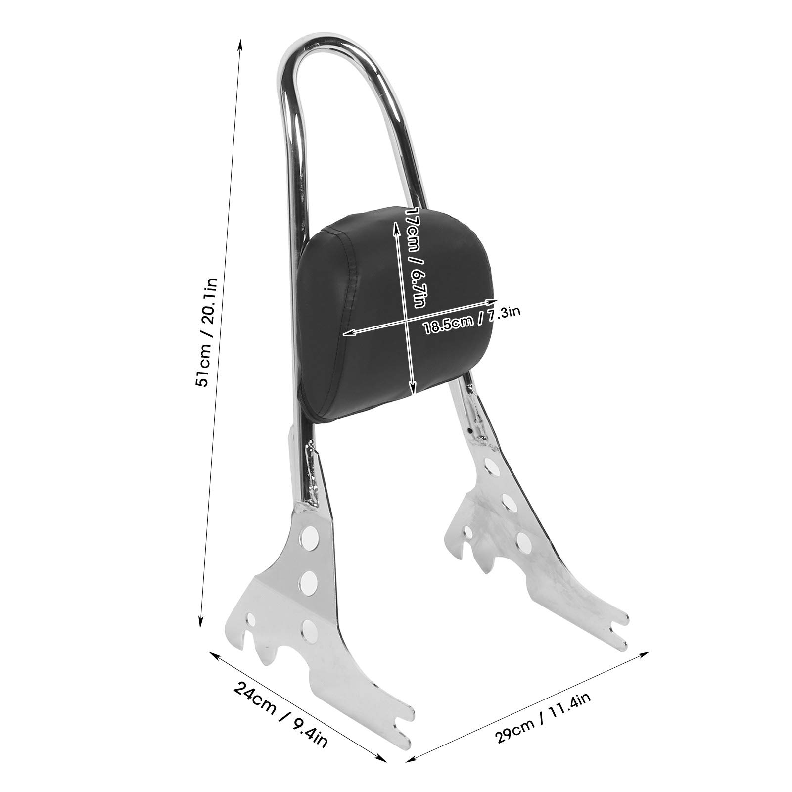 Cocoarm Zdejmowany Drążek Oparcia Motocykla z podkładką Oparcia Stalowy Drążek Sissy 20,1 Cala Łatwa Instalacja Ergonomiczne Wsparcie do Jazdy dla XL883R XL1200R XLH883 04-19 (Chrom)