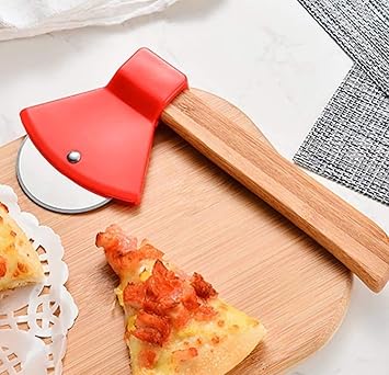Perfect Pricee Axe Shaped Pizza Cutter with Sharp Rotating Blade for Bread, Cakes, 22.5 X 10 X 2 cm, Color- Red