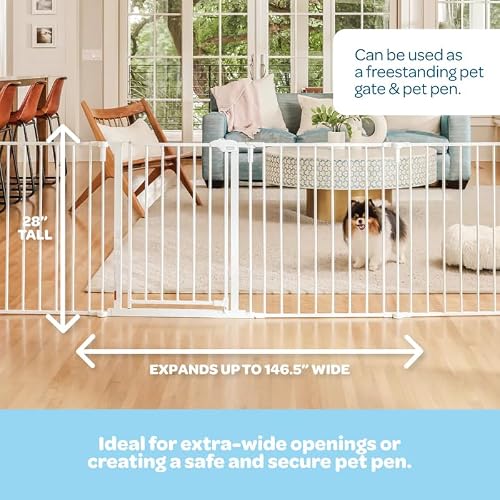 Carlson Convertible Pet Yard & Super Wide Dog Gate, Configurable Metal Pet Gate with Walk-Through Door, Expands up to 146.5", Indoor Use