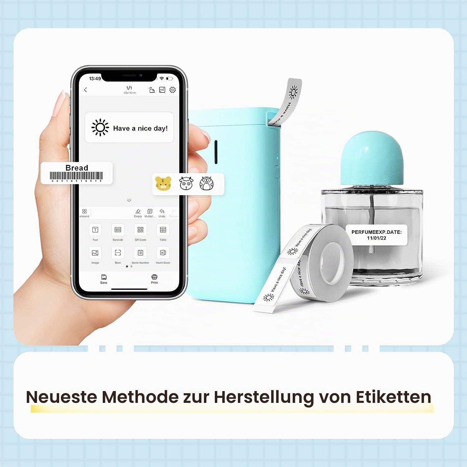 NIIMBOT D11 Monochrom Etikettiermaschine drahtloses Verbindungs-Etikettendruckerband im Lieferumfang enthalten mehrere Vorlagen erhältlich für Büro, Zuhause, Organisation (Schwarz)
