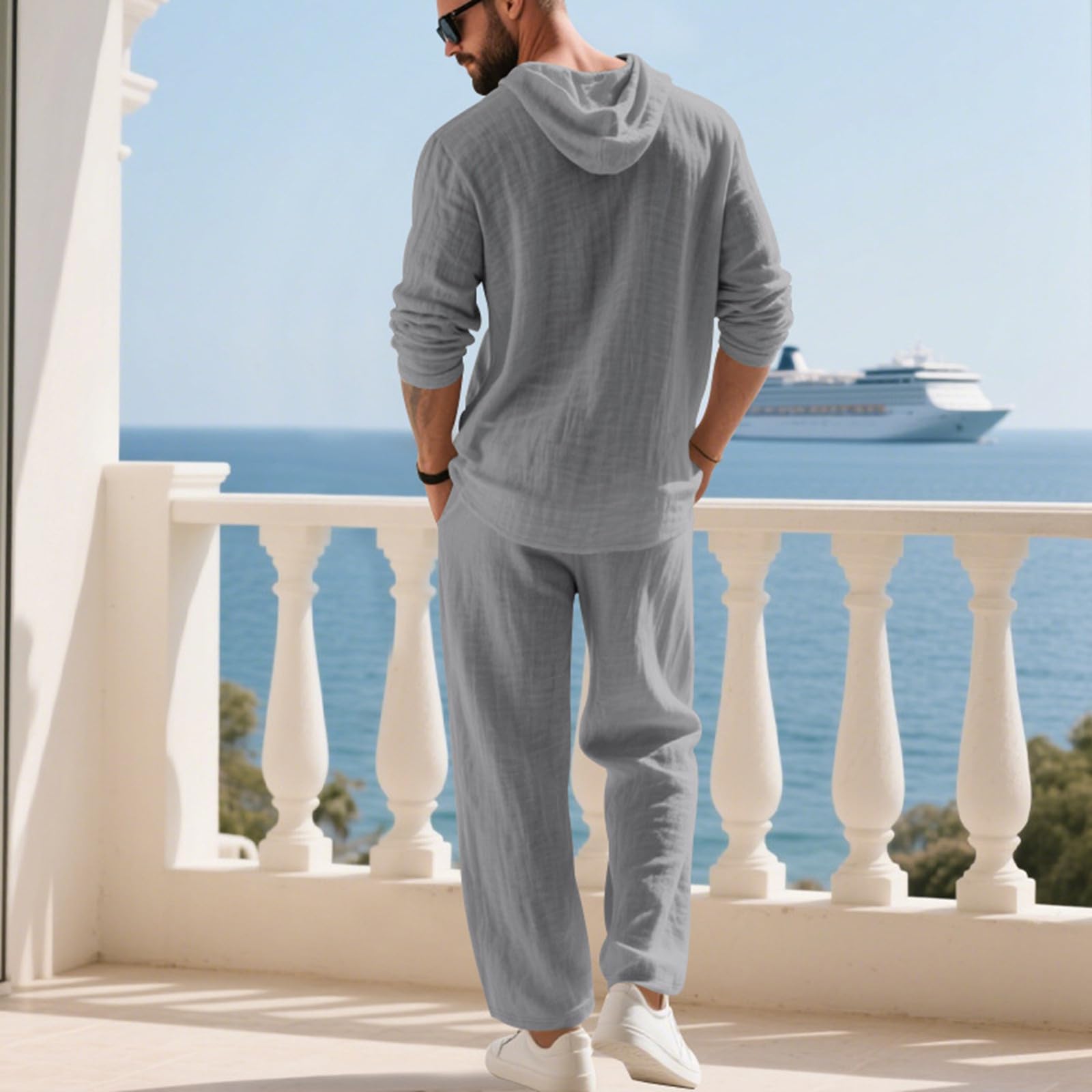Générique Męski 2-częściowy zestaw bawełnianych spodni treningowych top i spodnie sportowe do joggingu na co dzień strój wygodny oddychający moda odzież treningowa A37