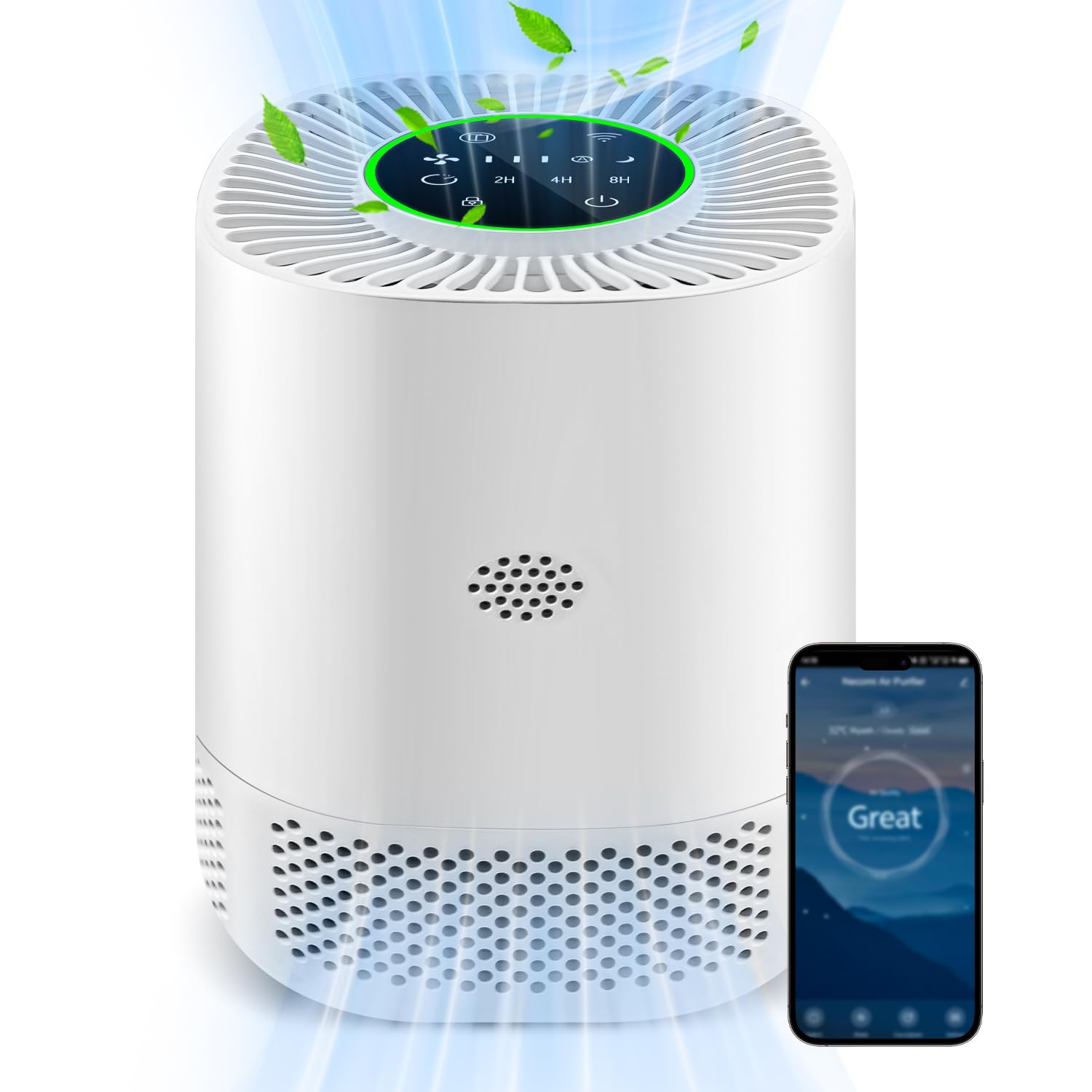 Smart Air Purifier for Home Bedroom,Smart WiFi and Alexa Control,PM2.5 Display,3-in-1 H13 HEPA Air Filter with Timer Sleep&Auto Mode,Remove 99.97% Pollen,Allergies, Pet Hair,Smoke etc,White