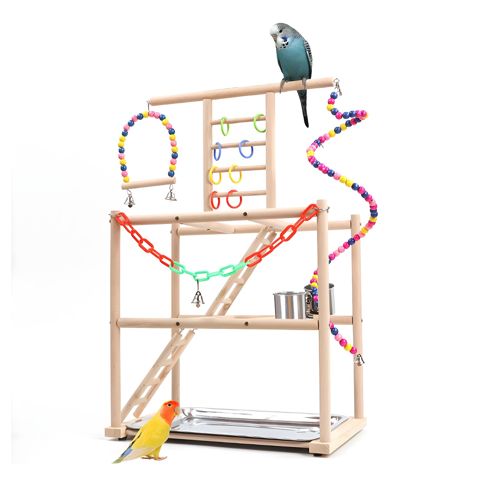 Bird Cage Ladder Natural Wood Bird Platform Perch - 8-Step Playground ...