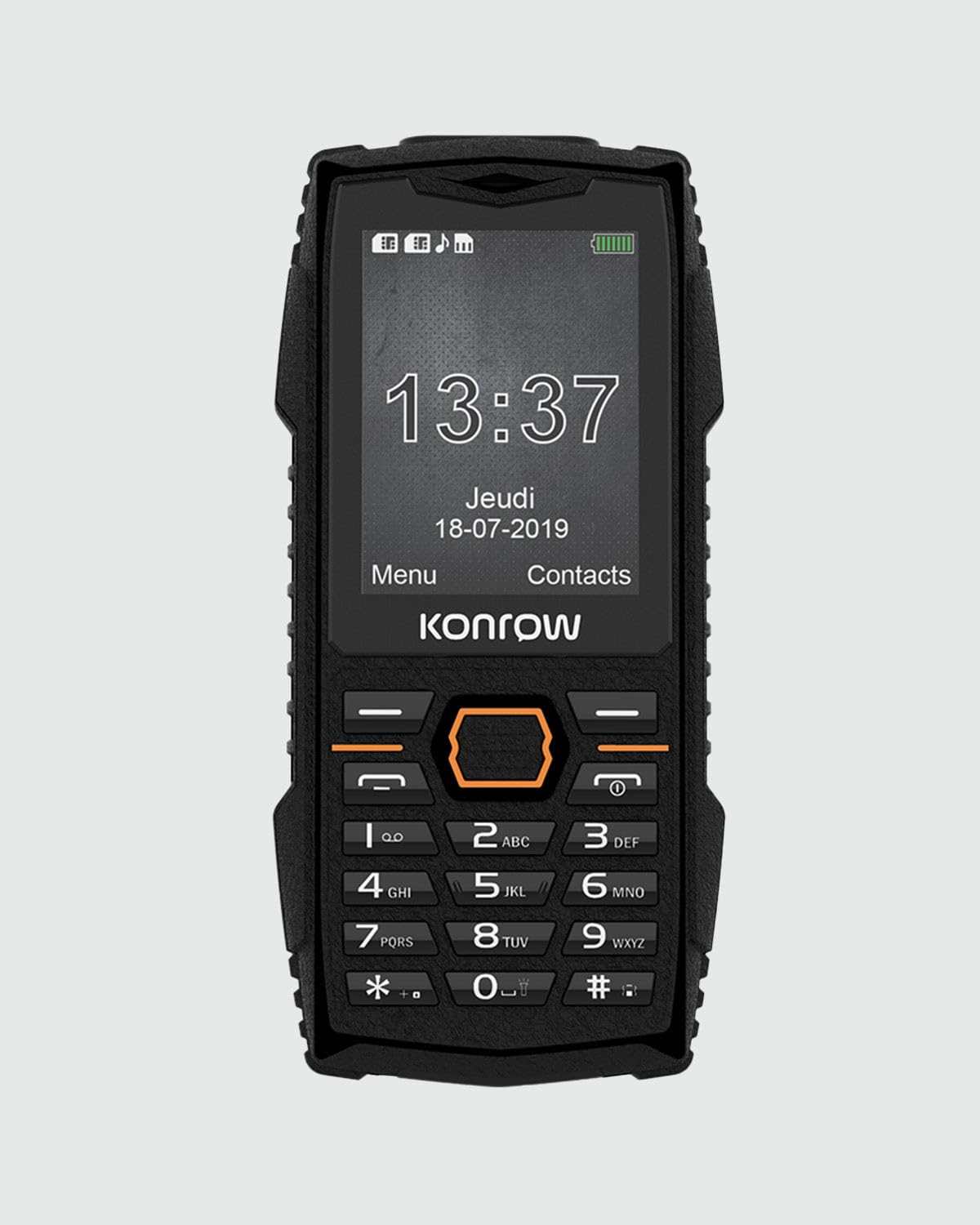 Konrow Stone Plus - Téléphone Portable Incassable Antichoc Certifié IP68 - Écran 2,​4'' - Double Sim - Réseau 2G - 32Mo + 32Mo RAM - Longue Autonomie - Appareil Photo, Bluetooth, Radio et Lampe - Noir