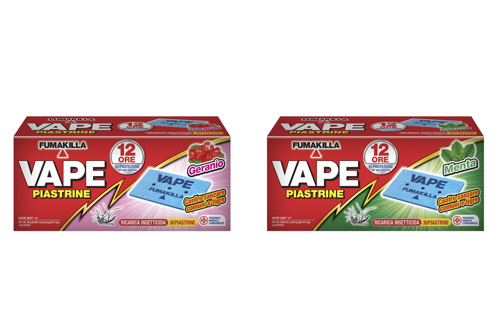 VAPE PIASTRINE, Box Assortita di Piastrine Insetticida, 12 Ore di  Protezione, Geranio + Menta, Contro Zanzare Comuni e Tigre, 36 Pezzi :  Amazon.it: Giardino e giardinaggio