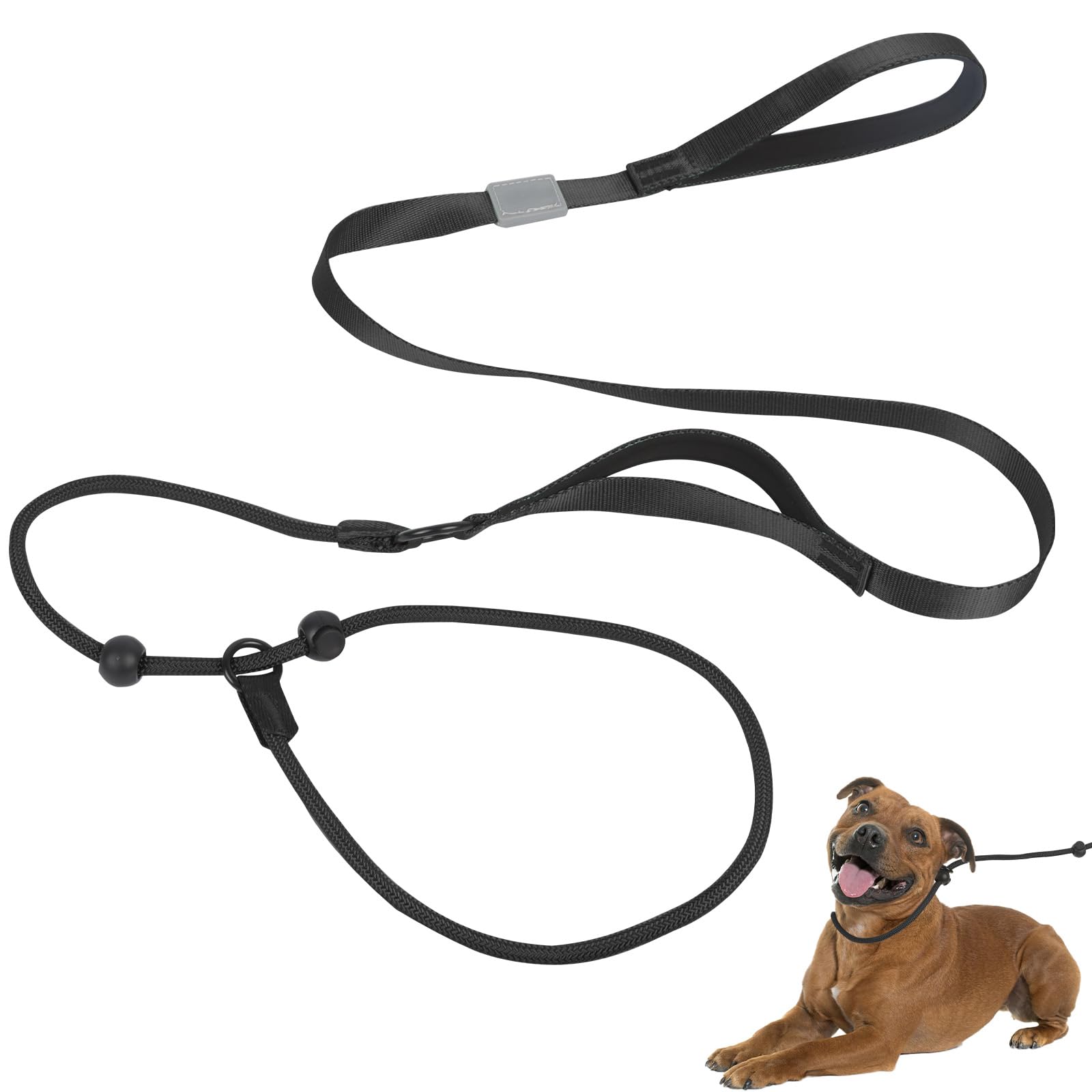 Slip Lead for Dogs Dog Slip Collar Anti-Choking, Double Handle Dog Lead with Soft Foam Padded & Climbing-Grade Nylon Rope