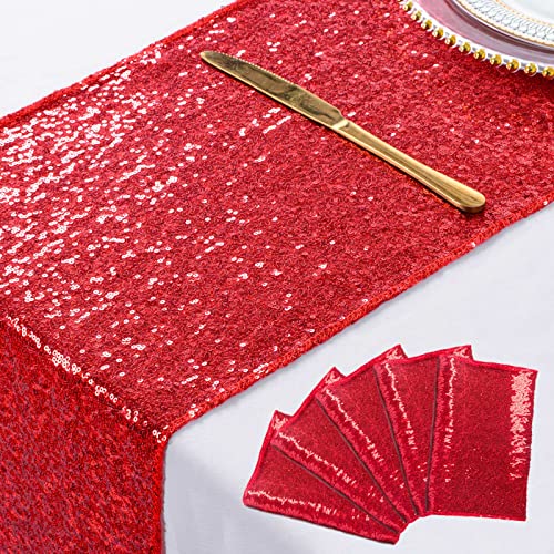 Red Bridal Shower Decorations 5Pcs Red 12''X72'' Sequin Table Runners Shiny Red Party Supplies Glitter Table Runners For Wedding Reception #TOP10
