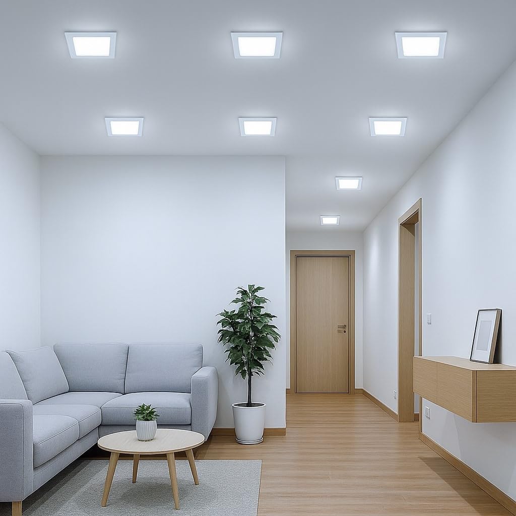 5 Pezzi Faretto LED da Incasso Quadrato 6500K Luce Bianca Fredda Ultra Sottile per Soffitto Cartongesso per Interno Esterno - Alta Luminosità e Design Moderno (18 Watt (22cm x 22cm))