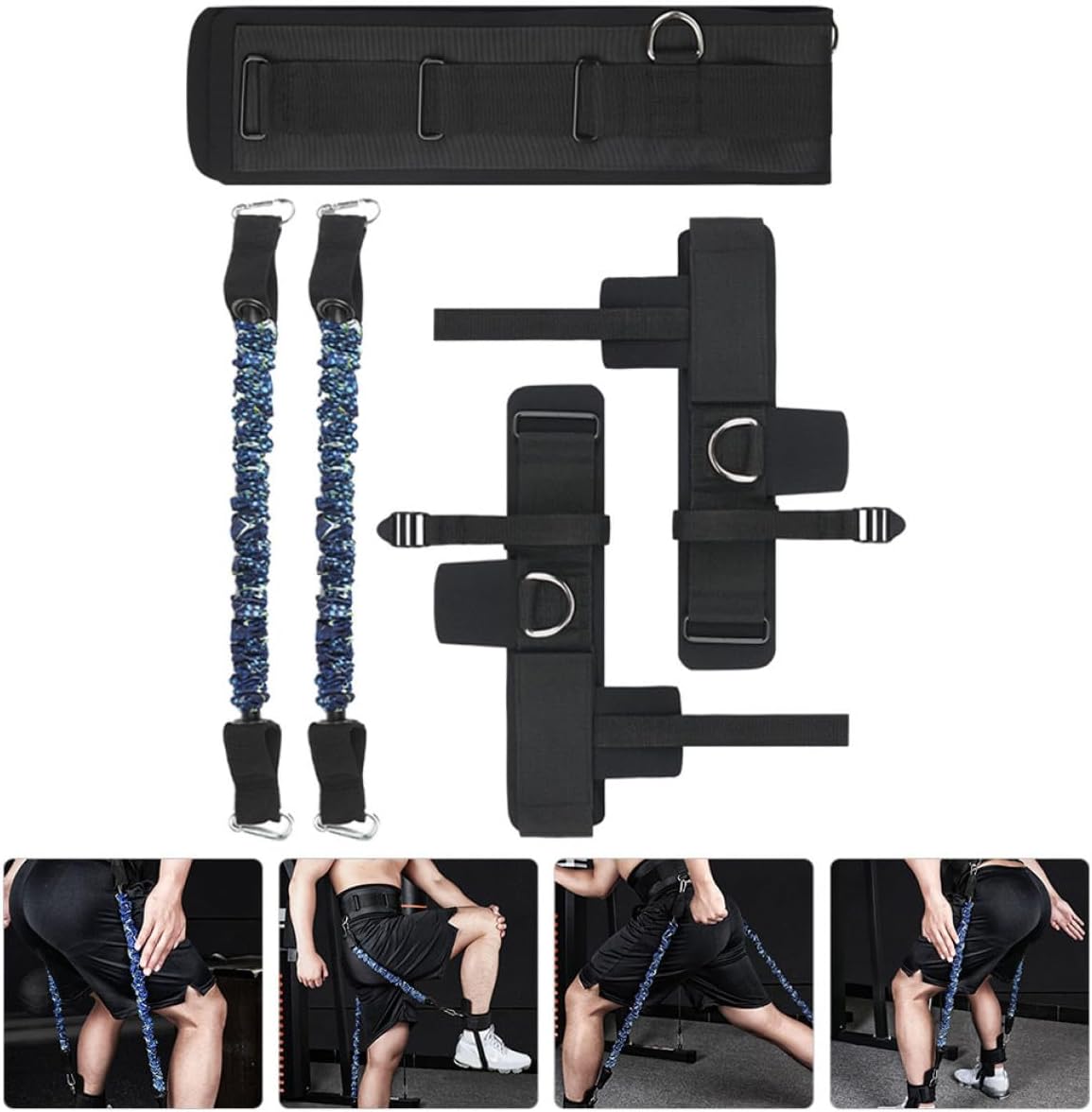 Resistance Bands Set with Ankle Loop Bands and Training Ankle Straps 100lb Blue Design for Home Gym Workout and Basketball Training