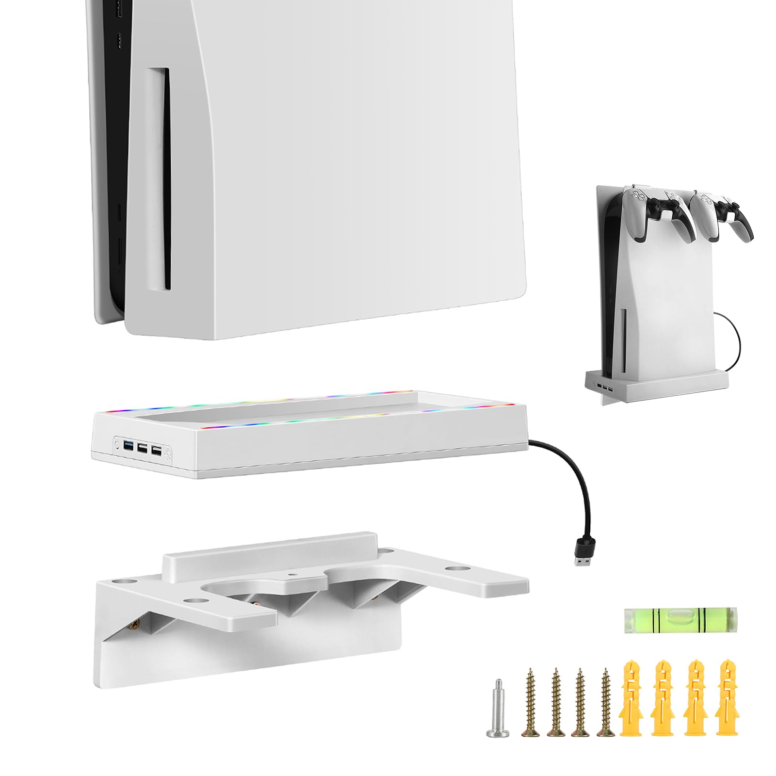 Photo 1 of Wall Mount for PS5 With 3 USB Port and Colorful LED Light Playstation 5 Wall Stand Disc and Digital Edition Wall Holder Wall Bracket