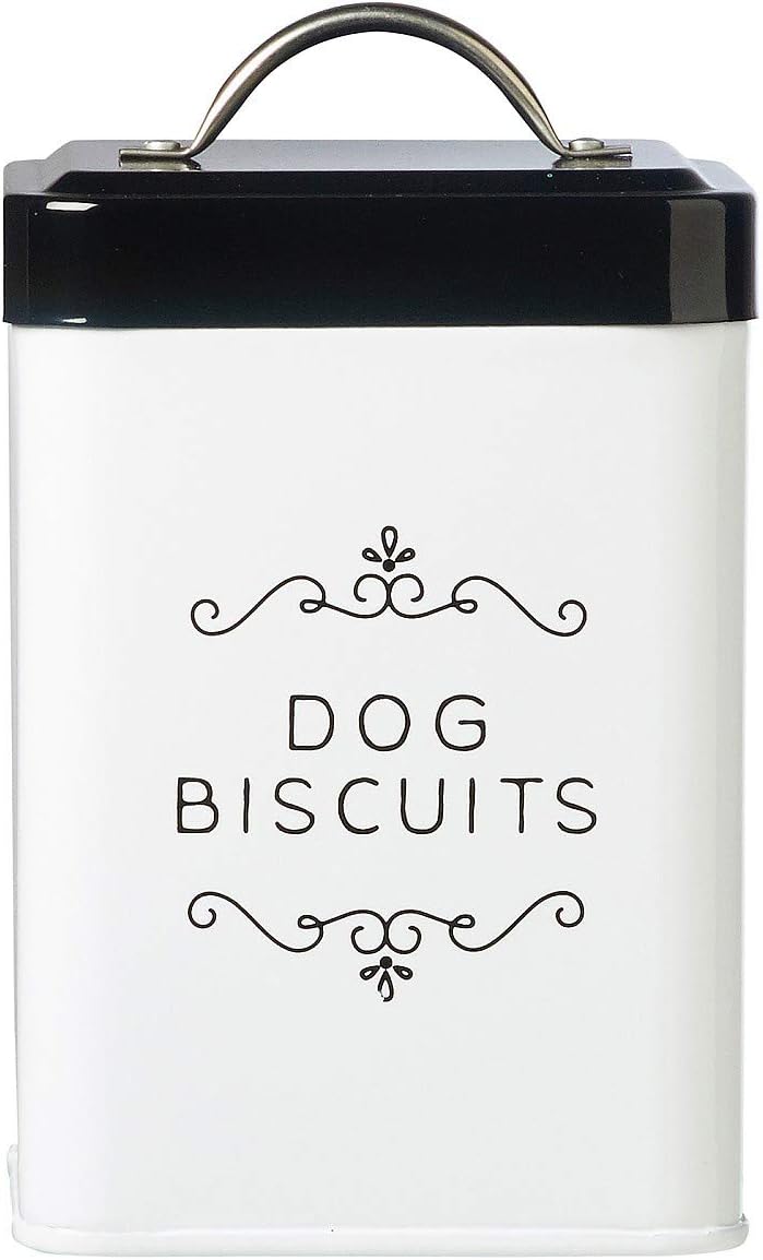 Amici Pet Pet Treat Collection, , Sparky Dog Biscuits Metal Storage Canister, 36 oz, White