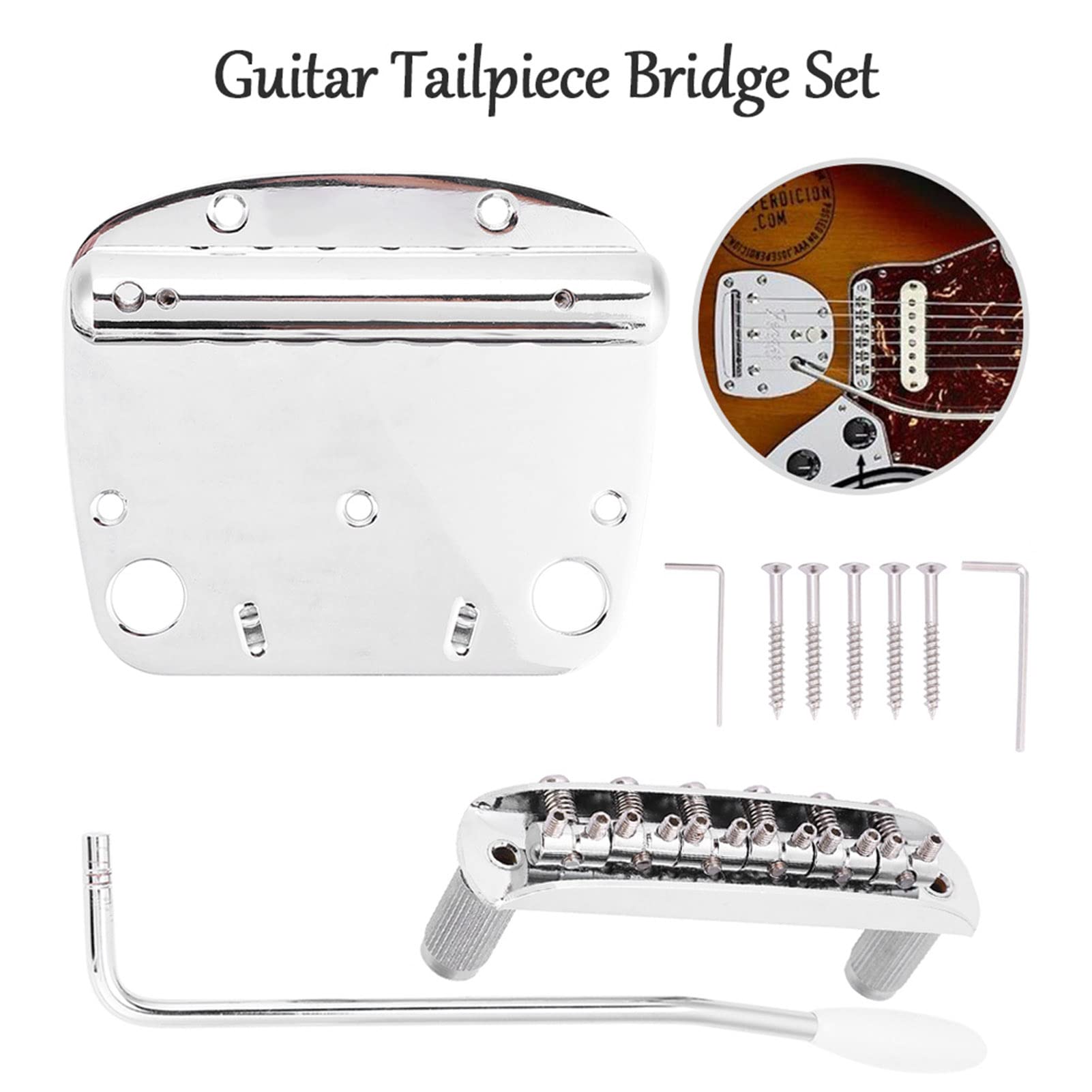 Juego de puente de trémolo Vibrato chapado en metal para guitarra Mustang, sistema de vibrato resistente y con llaves para reparar y reemplazar