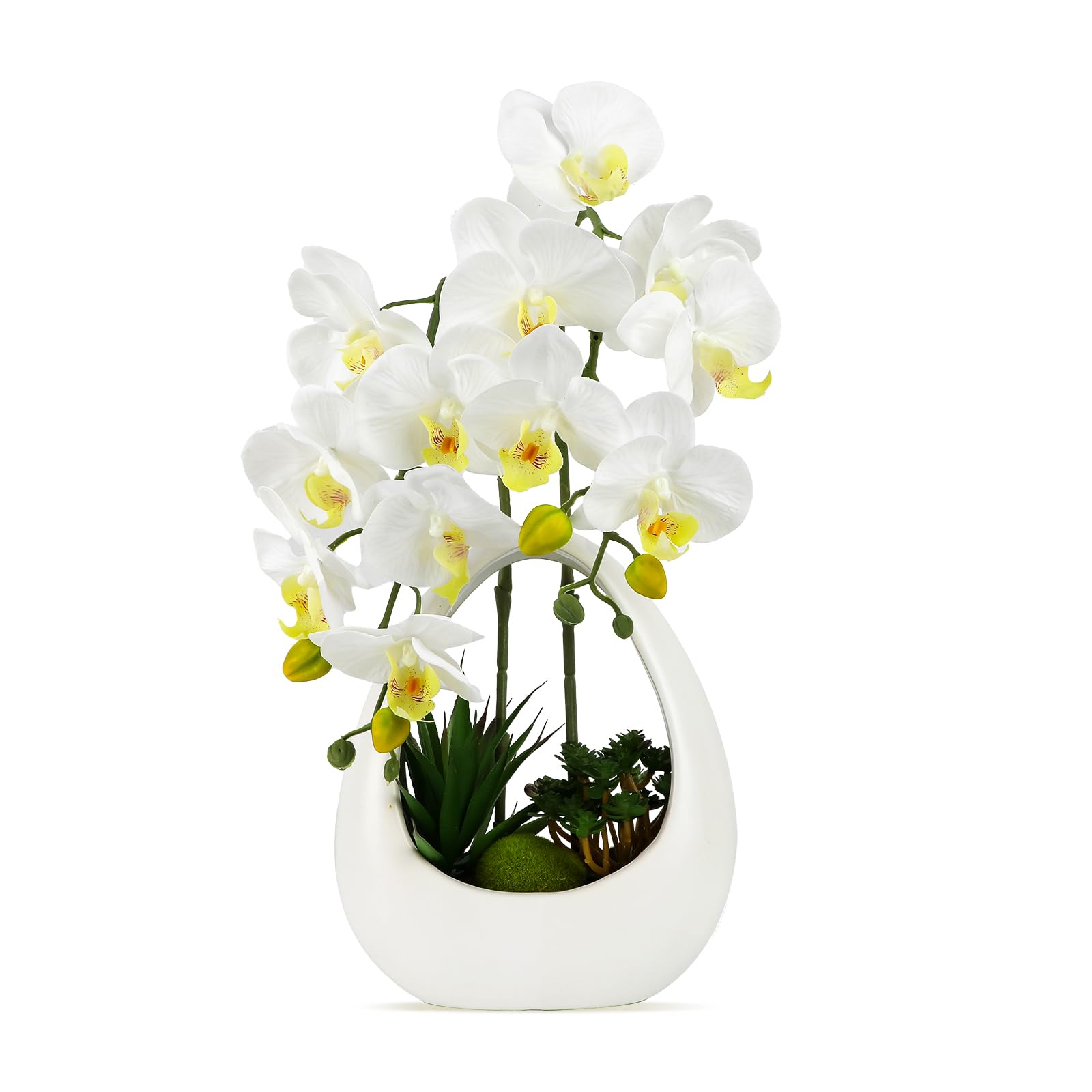 PlusFive Orchidées artificielles en pot - Phalaenopsis - Fleurs artificielles blanches en soie - 39 cm - Orchidées artificielles comme véritables pour décoration intérieure, décoration de table