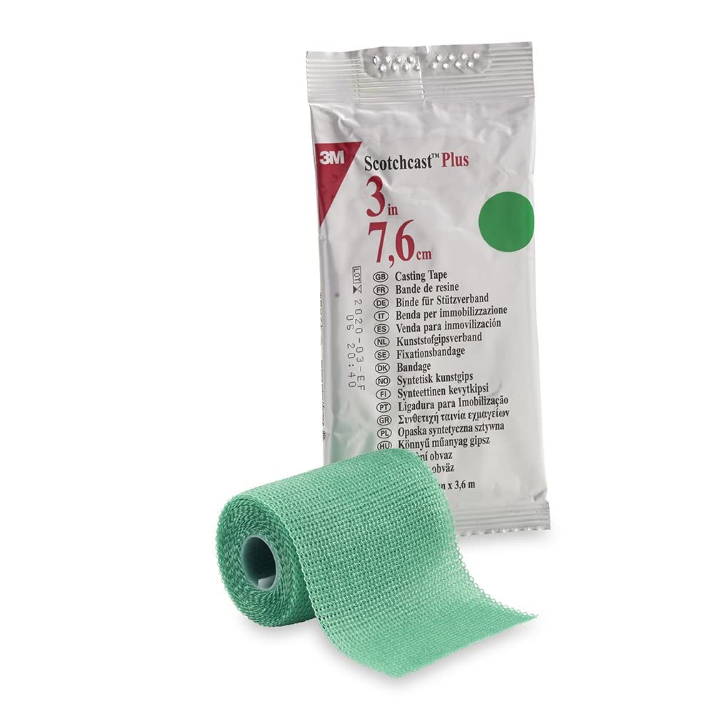 3M - Scotchcast Plus Ruban de moulage en fibre de verre activée par l'eau, léger, résistant, respirant, couleur verte, taille 7,5 cm x 3,65 m, lot de 10 unités.