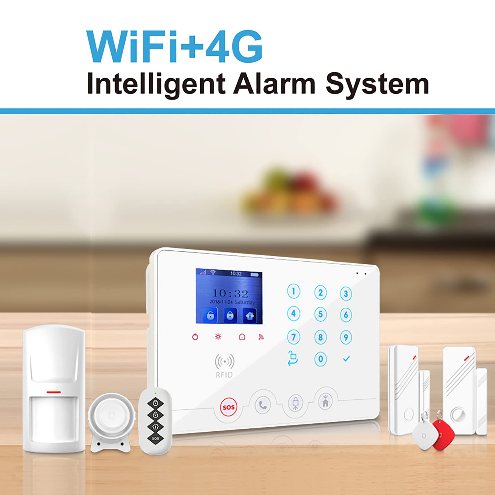 Wolf Guard 4G + WiFi Sistema di allarme di sicurezza lo schermo LCD per casa, Costruito in italiano, sistema di sicurezza domestica che supporta l'APP Tuya Smart Life