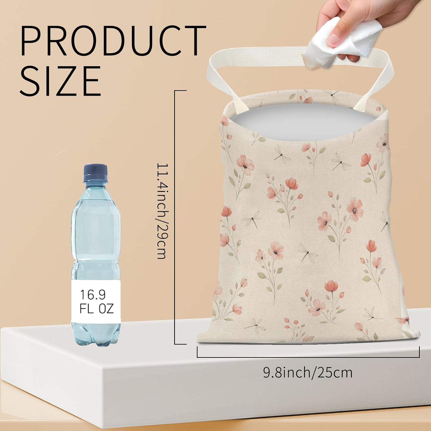 Hanging Car Garbage Bag, Cute Car Trash Can Bag, Automotive Accessories for Women Men Cute Pink White Floral image 4