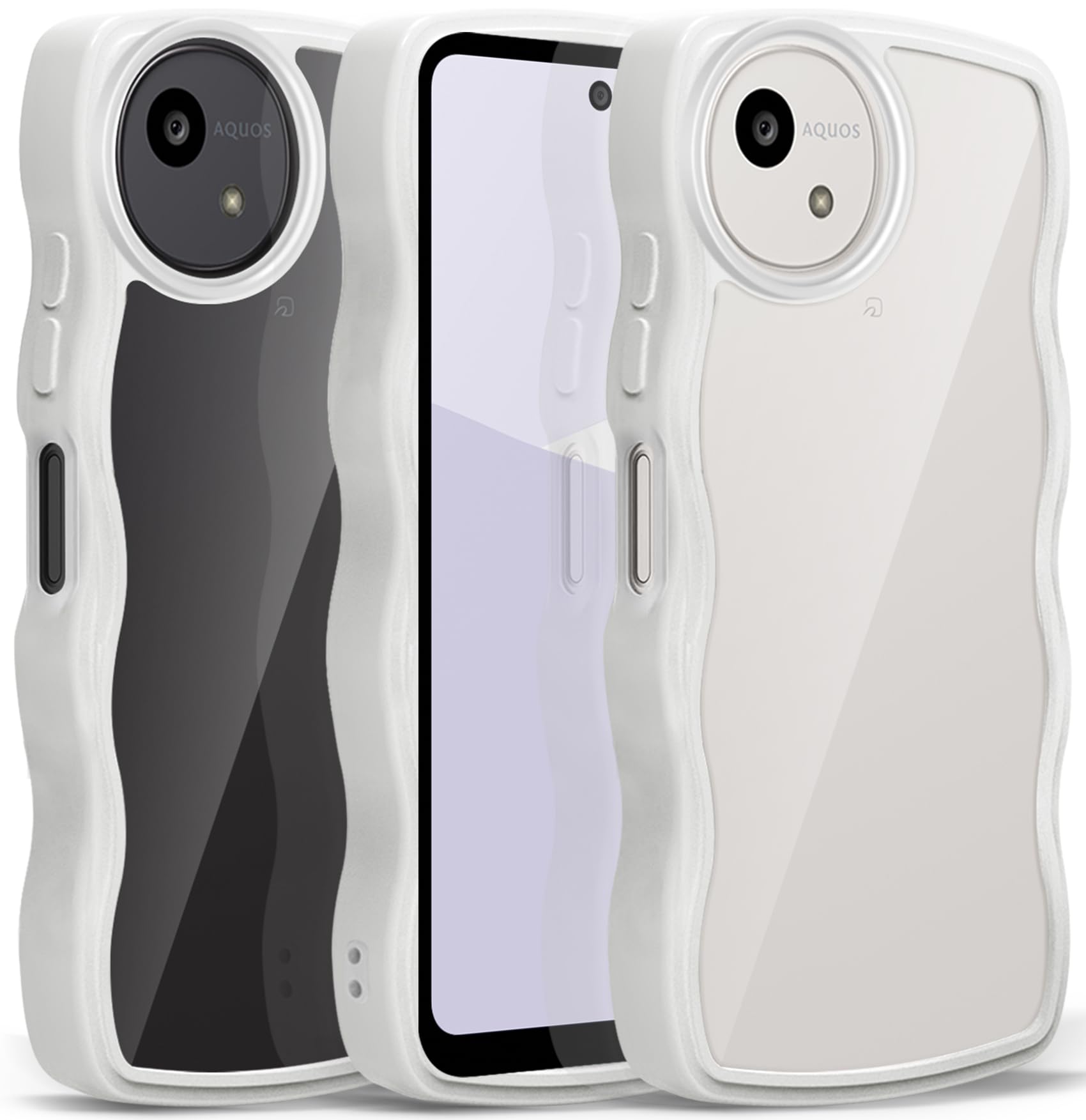 AQUOS wish5 SH-52F ケース クリア ウェーブ おしゃれ 韓国 かわいい 可愛い アクオス Wish5 スマホケース 人気 シンプル 滑り止め 薄型 軽量 耐衝撃 指紋防止 レンズ保護 ストラップホール付き シリコン 透明（ホワイト）