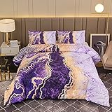 5pc Queen Size Bedding Comforter Sets, Purple Retro Marble Mountain Printed Bedding Set(1 Comforter,...