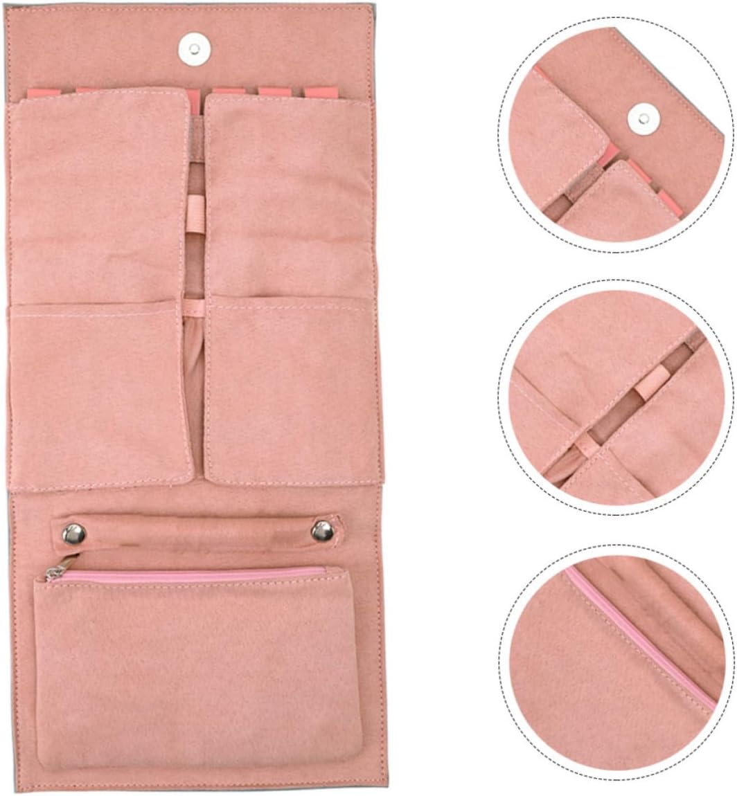 Multifunction Travel Jewelry Organizer Roll Bag Foldable Jewelry Storage Case with Fine Workmanship and Pu Material Portable Pouch for Earrings Necklaces Bracelets in Pink