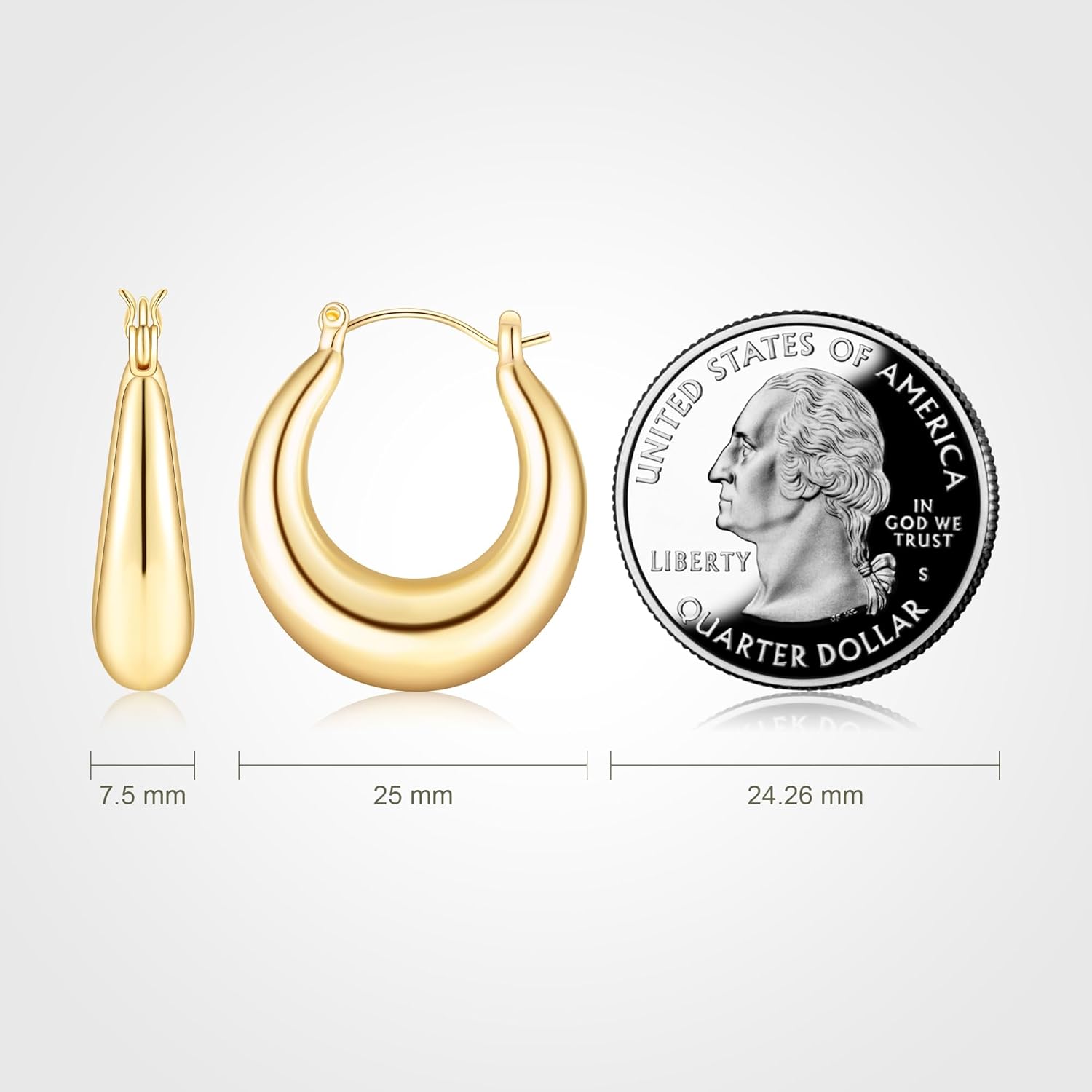 Chunky Gold Hoop Earrings for Women, 14K Gold Plated Trendy Oval Hoops Earrings, 25mm, 925 Sterling Silver Post - Image 2