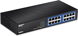 TRENDnet - TEG-S16DG 16-Port Unmanaged Gigabit GREENnet Desktop Metal Switch, TEG-S16DG, Ethernet Splitter, Ethernet/Network Switch, 16 x 10/100/1000 RJ-45 Ports, 32 Gbps Forwarding Capacity, Lifetime Protection Black