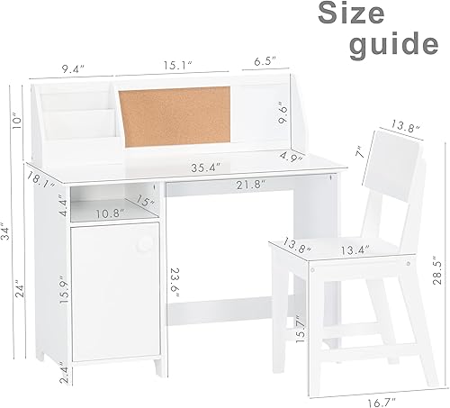Miniatura 2 de UTEX Escritorio de estudio para niños con silla, juegos de escritorio y sillas con gabinete para 3-8, mesa de estudio para niños de madera, mesa de