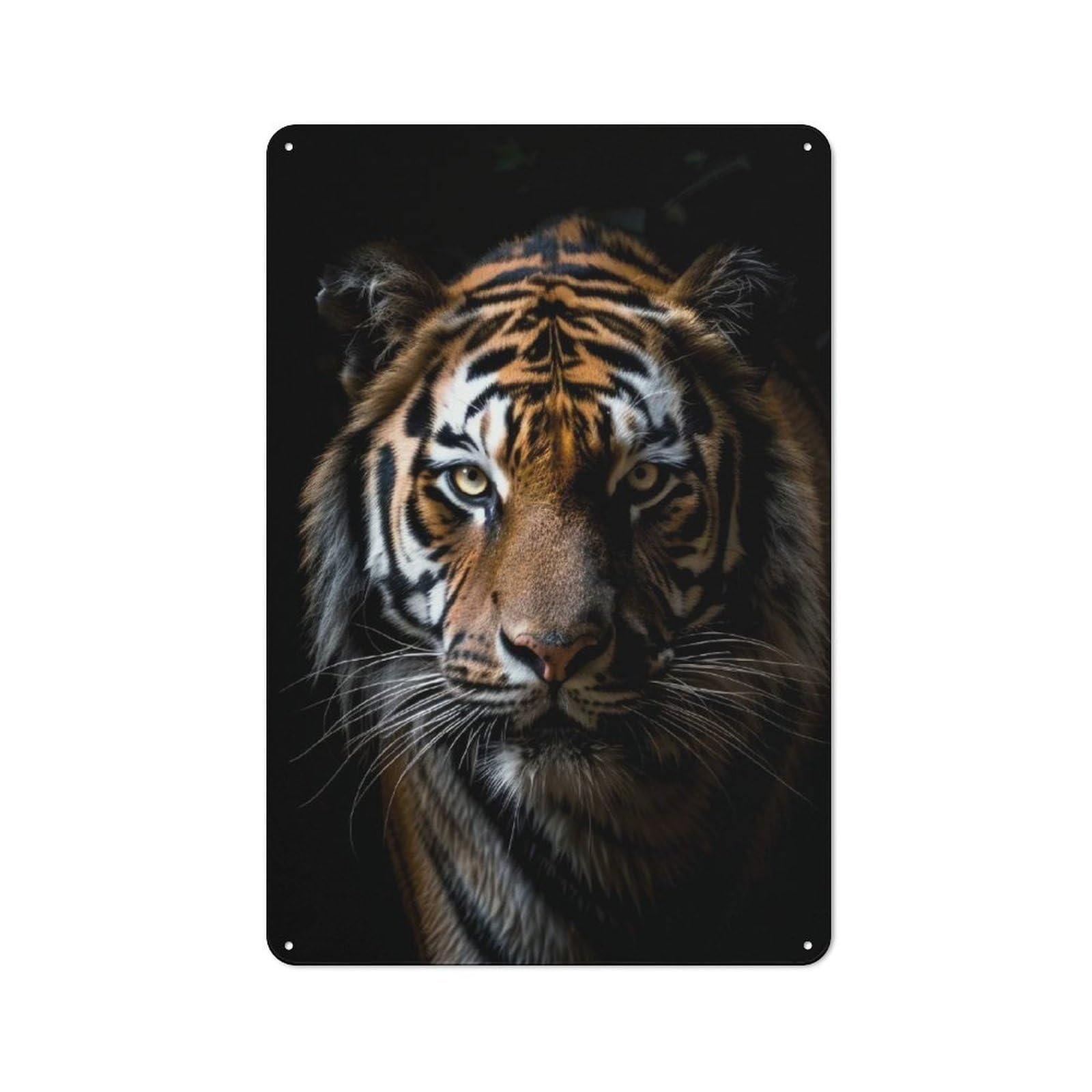 Junmoney Style-15 Smart Tin Sign 30X20cm Featuring Tiger Close-Up Portrait Photo, Office Wall Decor For Workspace, Cafe, Shop Or Desk Area