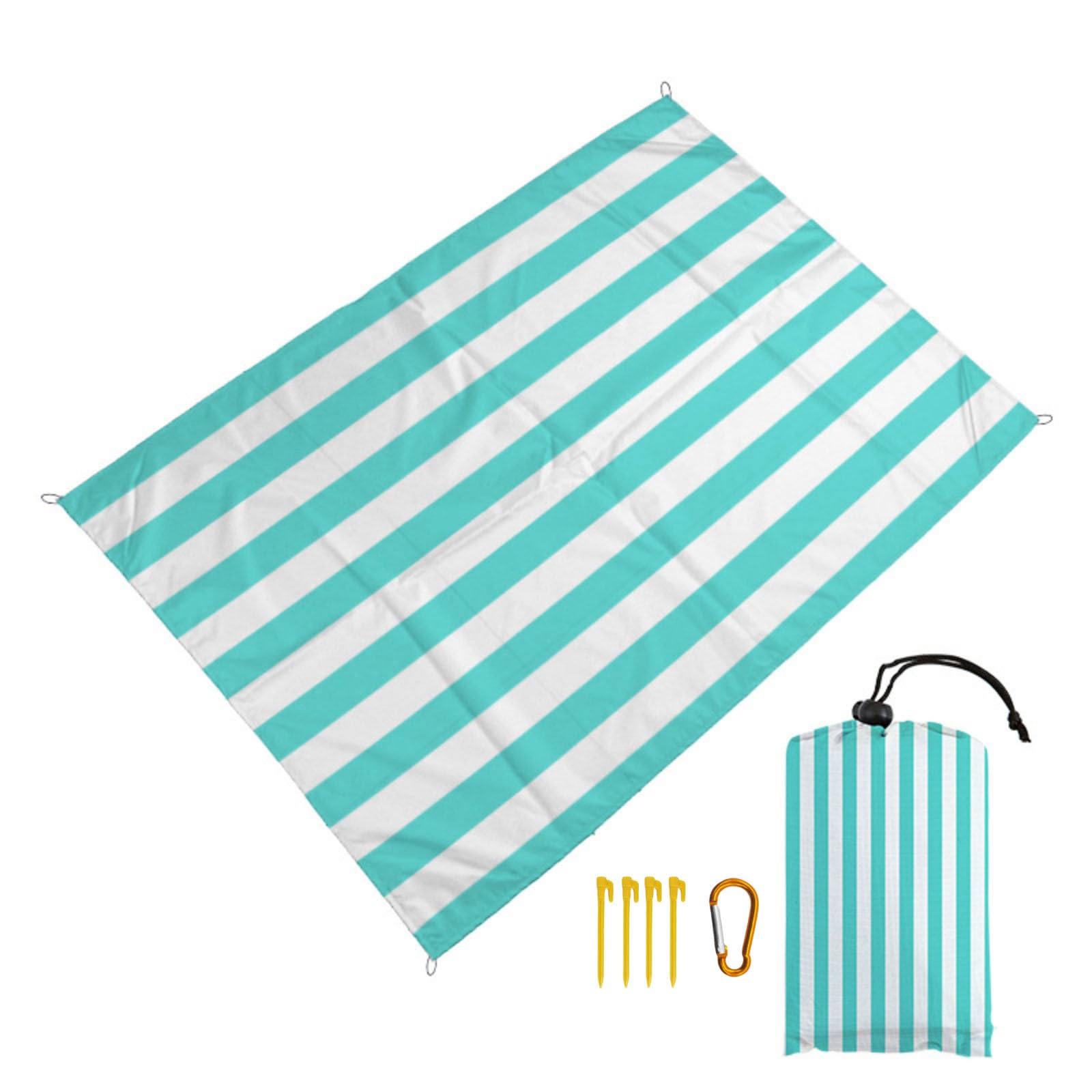 Surwin Stripes Sand-Free Waterproof Beach Blanket, Lightweight Compact Mats Quick-Dry Microfibre Beach Pad Extra Large Oversized Pool Towels for Camping, Hiking, Picnic (Blue,140x200cm)