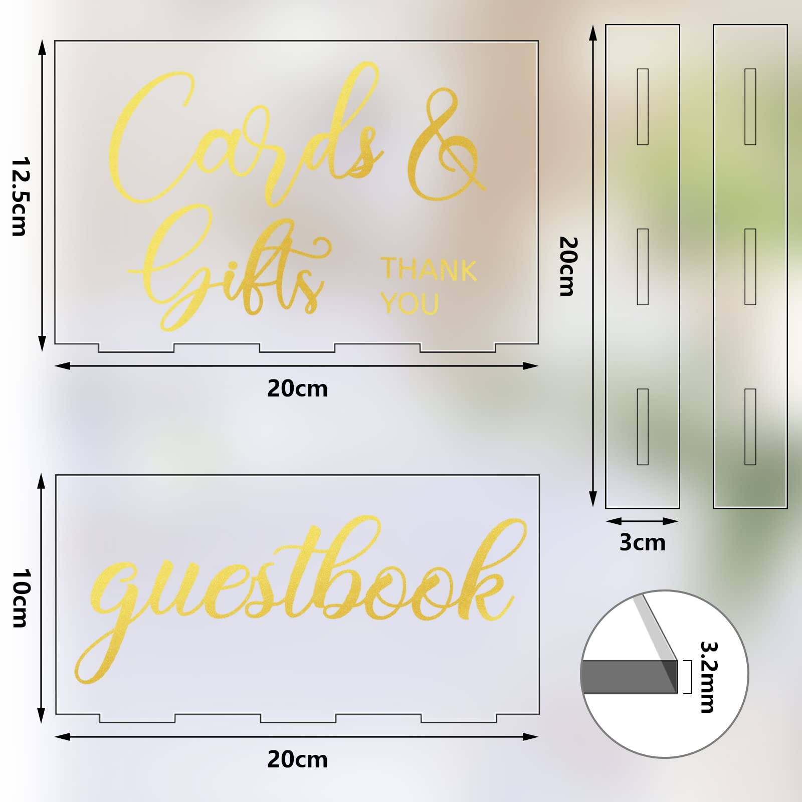 Yulejo Cartel acrílico de recepción de boda, 2 unidades, tarjetas y regalos de boda con soporte rústico para colgar en casa, cabina, playa, fiesta, decoración del hogar, 2 estilos (impresión dorada)