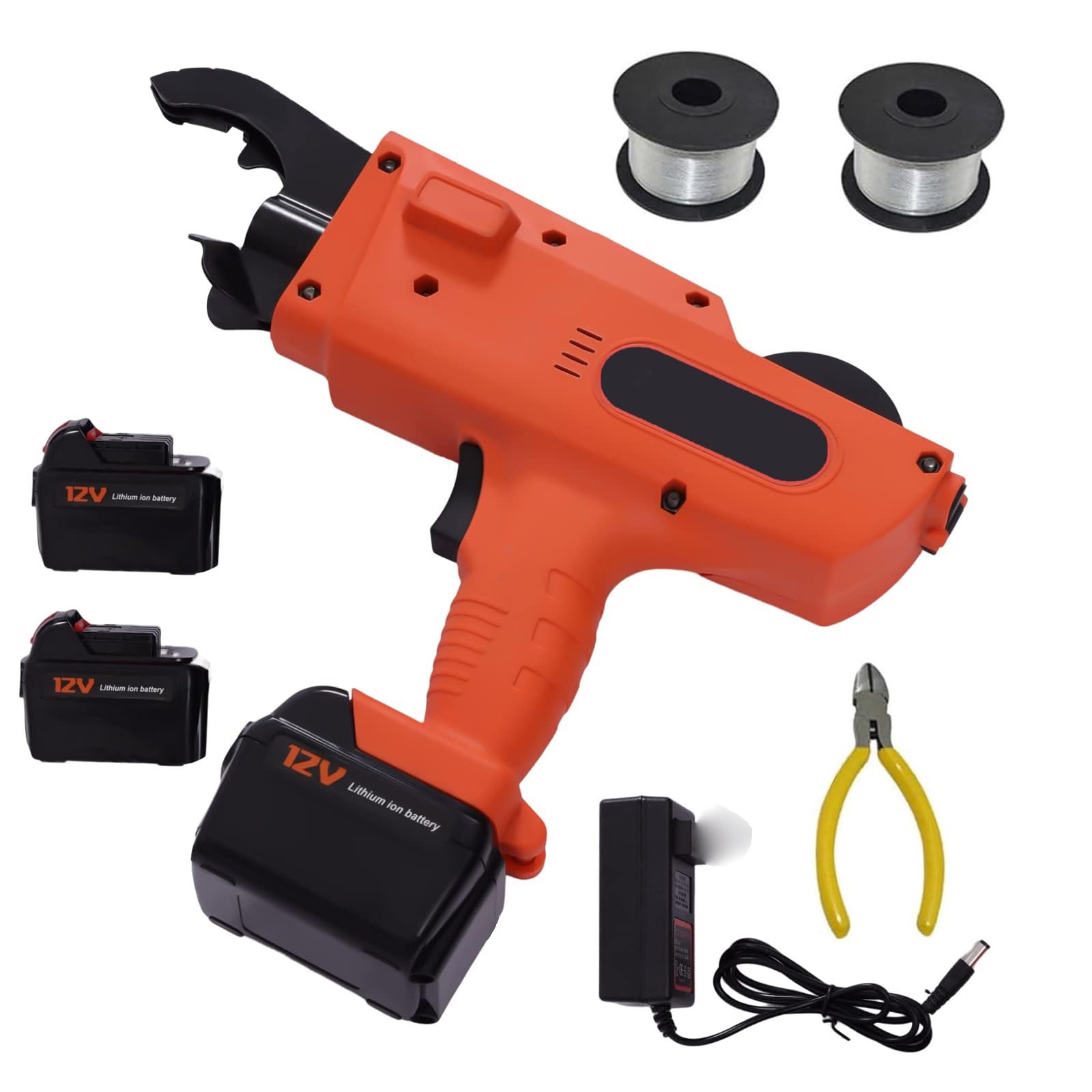 Handheld Rebar Tying Machine, Automatic Rebar Tier Tying Machine, Electric Strapping Steel Bar Tie Tool with 2 Battery, 2 Rolls of Wire for Steel Band Wire Ties(34mm(1.34in))
