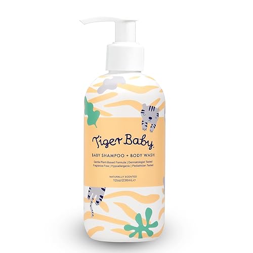 Tiger Baby Champú para bebés y gel de baño, fórmula natural y orgánica a base de plantas, sin lágrimas, sin sulfatos e hipoalergénico para la piel y