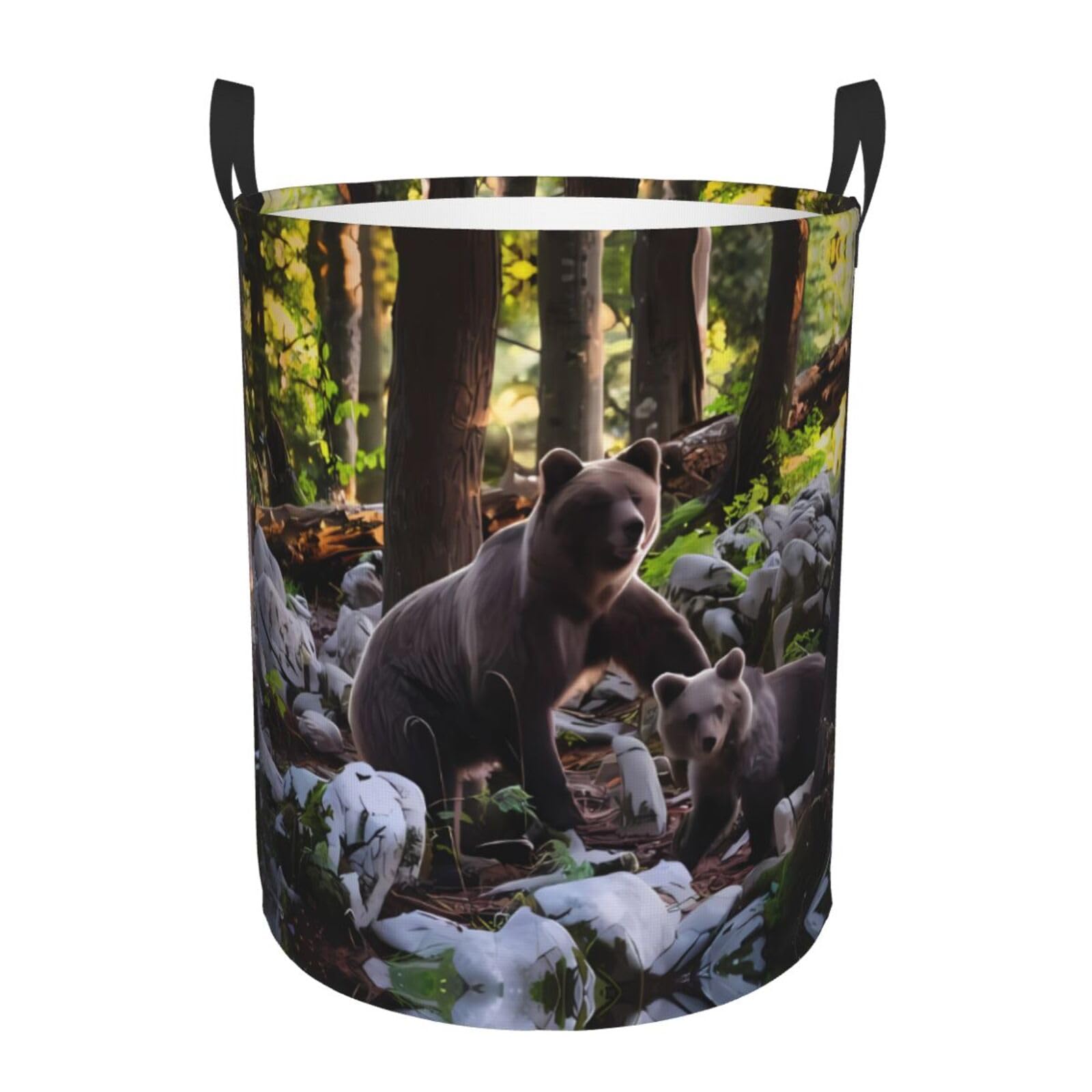 S Circular Hamper rge and small black bears Print Storage Basket for Home