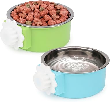 Dog Crate Water Bowl No Spill Removable Hanging Bowls, Blue