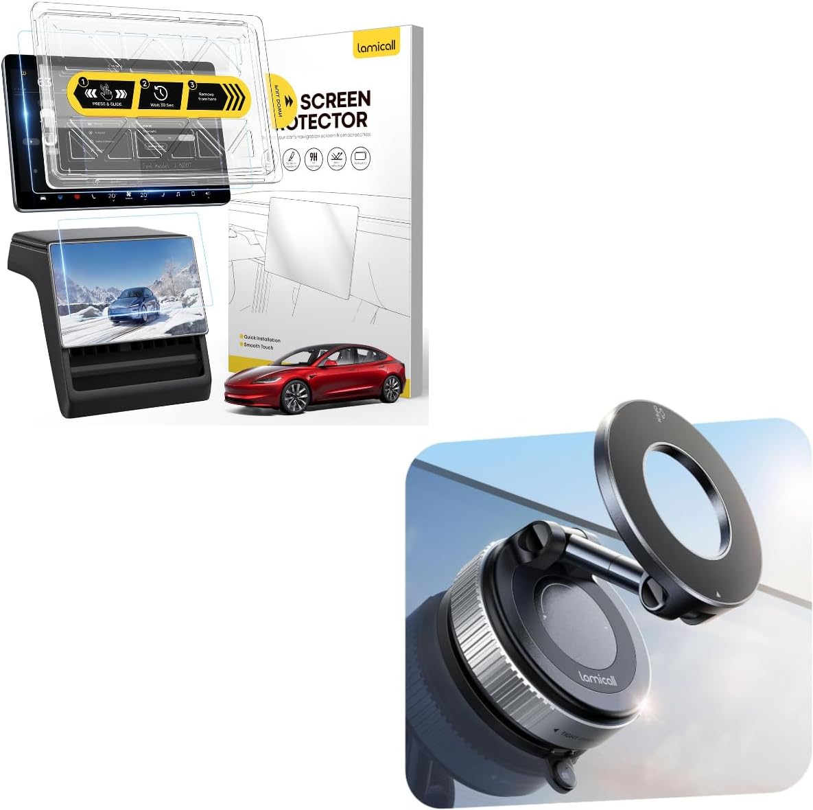 Lamicall Car Phone Holder + Tesla Model Y Juniper & Model 3 Screen Protector