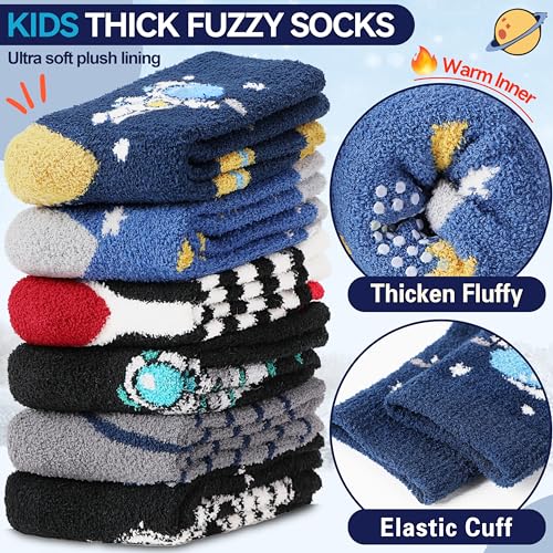 MOGGEI Kids Boys Toddlers Fuzzy Slipper Grips Socks Non Slip Warm Winter Fluffy Cozy Thick Fun Crew Gripper Socks 6 Pairs - Image 3