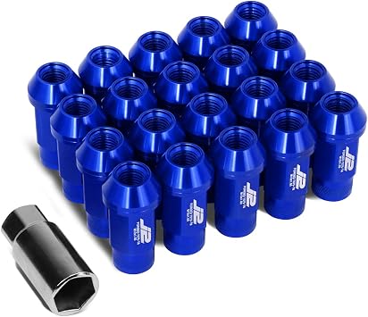 J2 Engineering LN-T7-014-15-BL Blue 7075 Aluminum M12 x 1.5 20Pcs L 50mm Knurled Top Lug Nut w/Adapter
