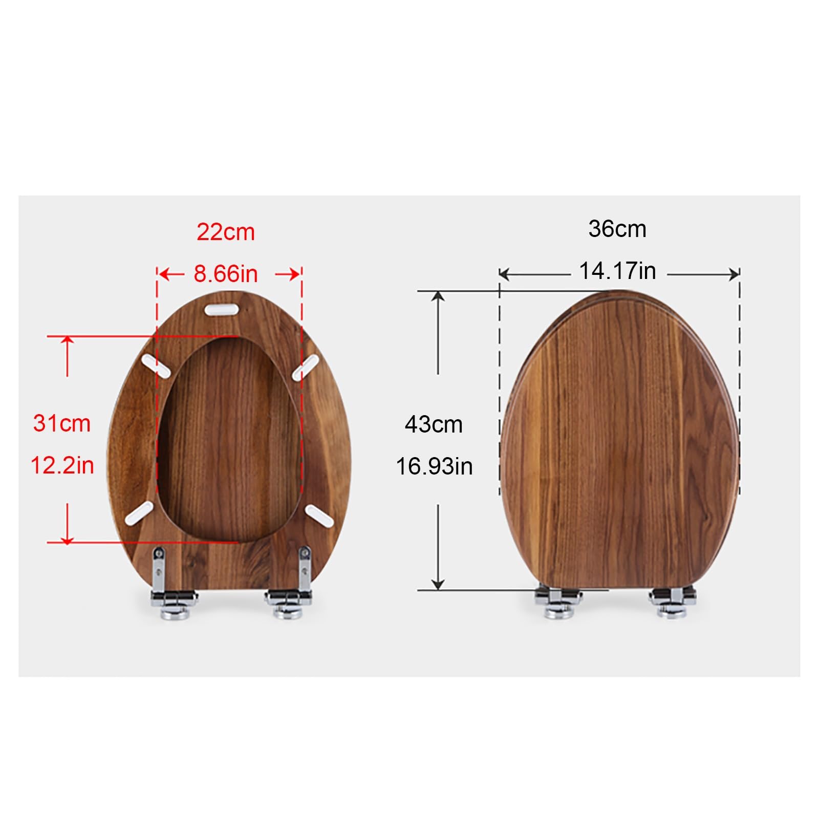 Asiento de inodoro retro de nogal grueso con tapa silenciosa, tapas de acero inoxidable sin óxido, madera maciza negra H y accesorio de baño Slish para uso doméstico