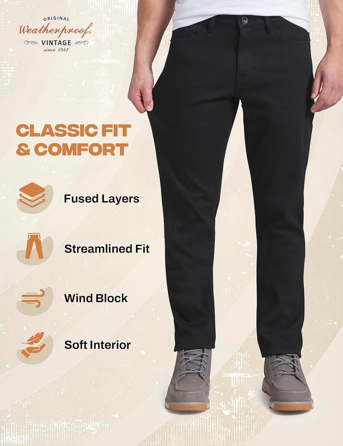 Weatherproof Vintage Fleece Lined Jeans Men - Regular Fit | Soft & Warm, Cold Weather Insulated Fleece Winter Pants for Men - Image 5