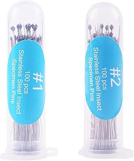 Insect Specimen Pins in 2 Sizes, Pins Butterflies Beetles, Insect Pinning Craft Tools for School Lab Science Education Project/Insect Collection/Bug Hobbyist(200PACK,Sizes# 1,2)