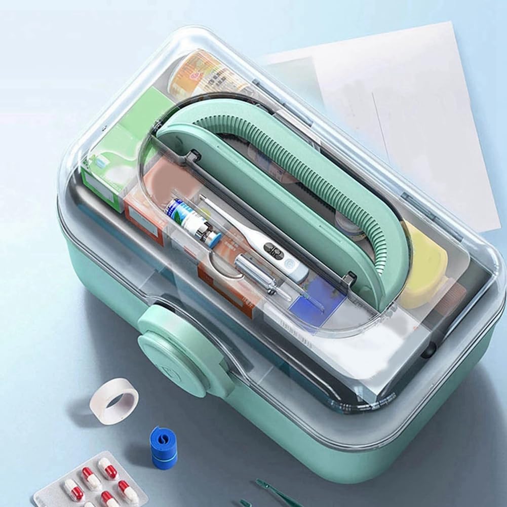 Tragbare Aufbewahrungsbox f¨¹r Medikamente, Aufbewahrungsbox, Gr¨¹ner Kunststoffbeh?lter, Familien-Notfallset-Box