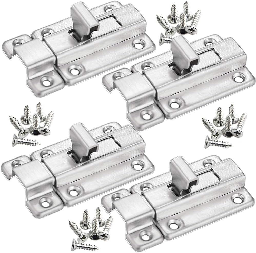 Door Latch Sliding Lock Stainless Steel Small Door Latches for Bathroom Toilet Window Furniture Pet Gate Lock (2.5")(4 Pack)