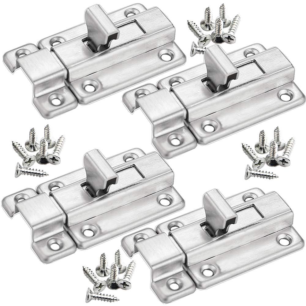 Door Latch Sliding Lock Stainless Steel Small Door Latches for Bathroom Toilet Window Furniture Pet Gate Lock (2.5")(4 Pack)