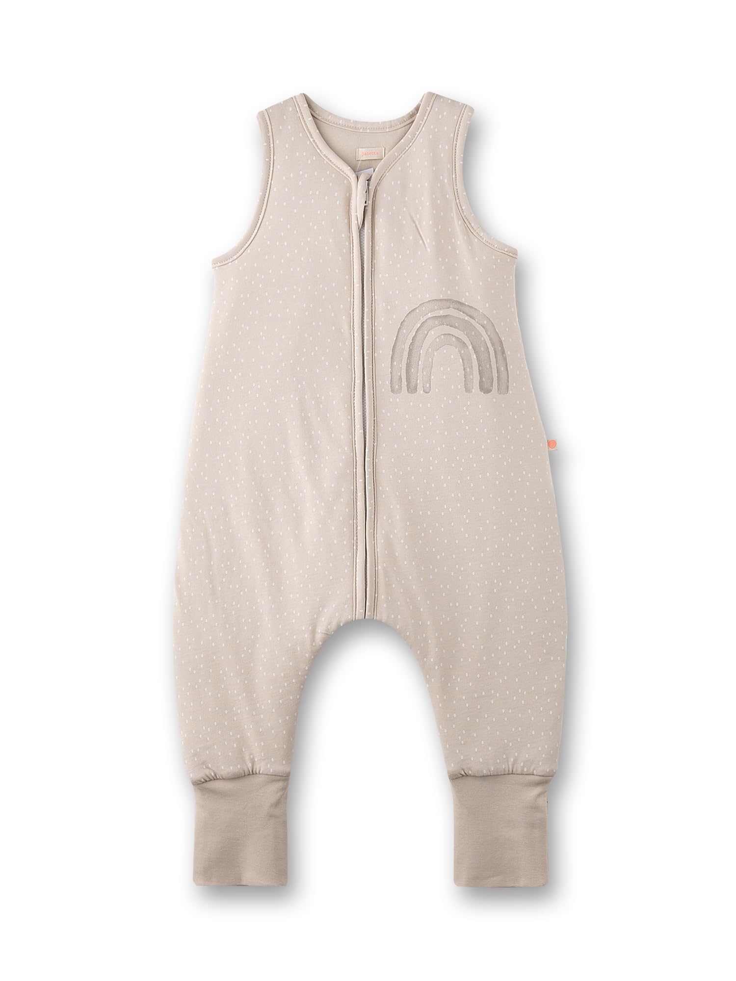 SANETTA Sacco nanna con piedi beige | Pratico e comodo sacco a pelo unisex in cotone biologico, sacco nanna con cerniera e stampa arcobaleno | Baby Sleeping Bag