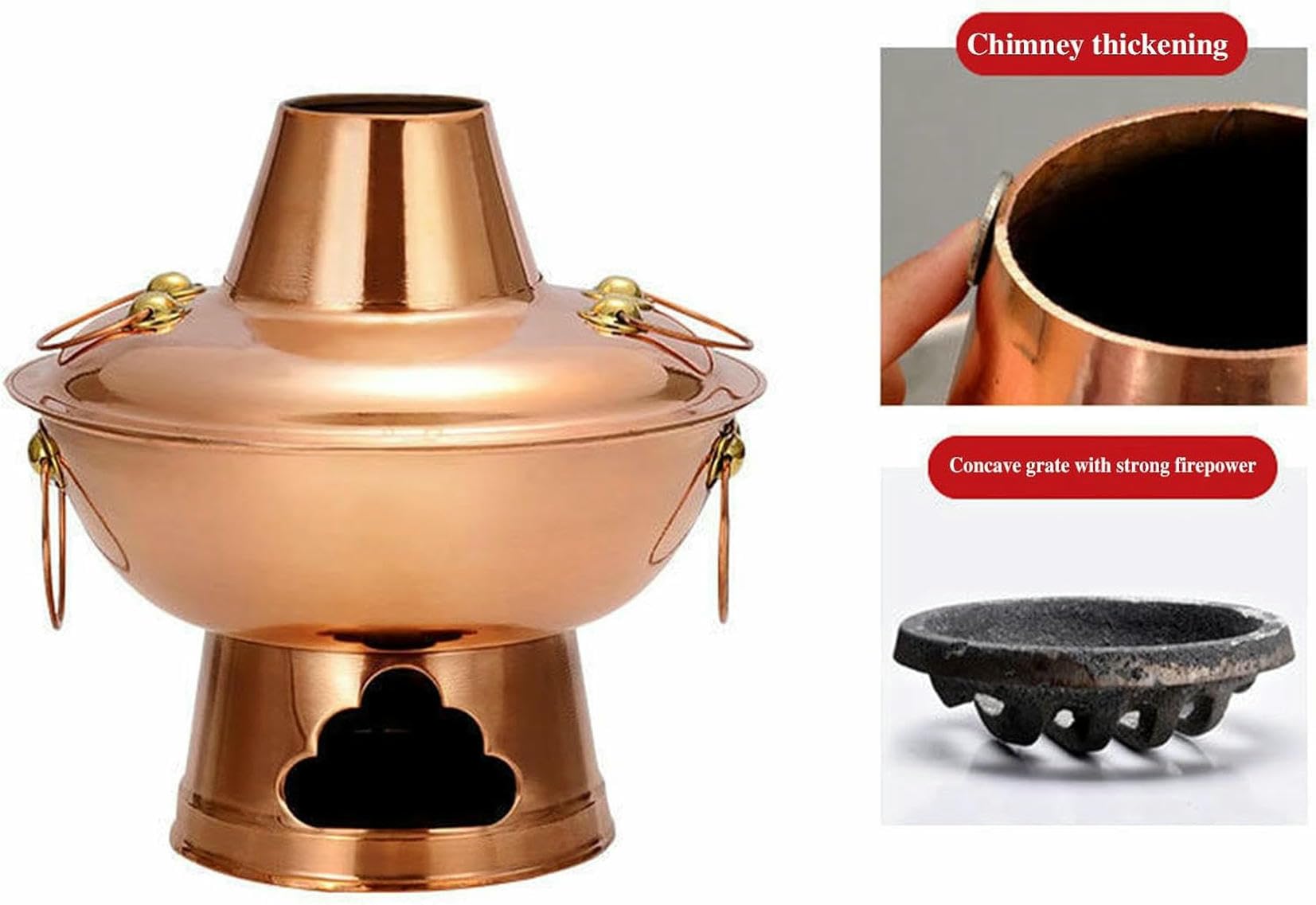Ensemble de casseroles électriques traditionnelles chinoises en cuivre – Idéal pour la cuisine Shabu, le camping et la maison – Cadeau unique parfait