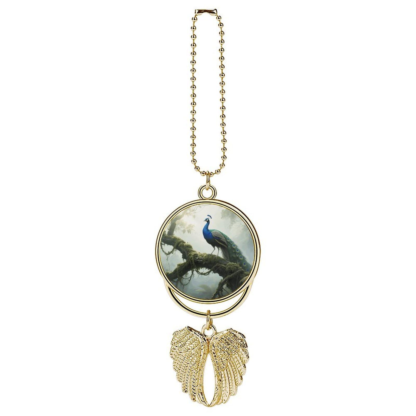 Forest Peacock Guardian Angel Wing Car Ornament for Mirror, Zinc Alloy Hanging Charm with Spiritual Design for Protection, Rearview Mirror Accessory Decor Gift for Women Men(Golden)