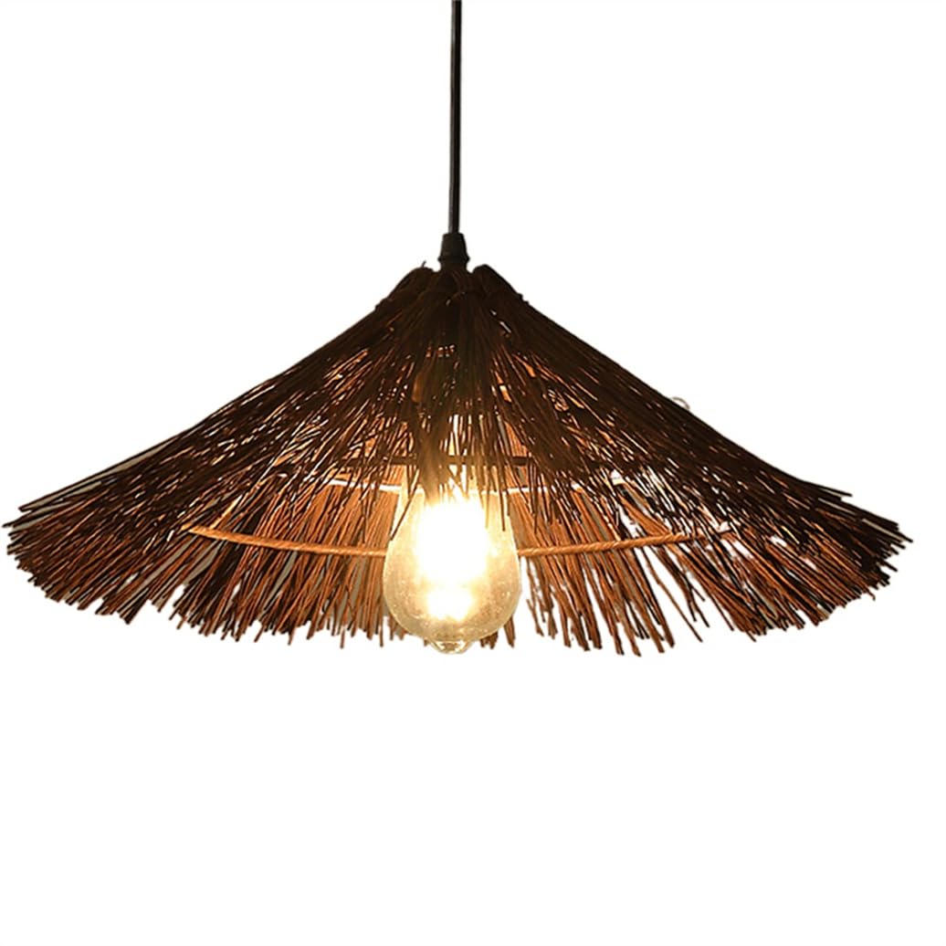 LQZCXMF 1-Light Brown Wicker Hanging Light, Bamboo Basket Lamp Shade Coastal Creative Decor Lampshade 23.6" Southeast Asia Style Pendant Lamp for Kitchen Island Dining Living Room Porch
