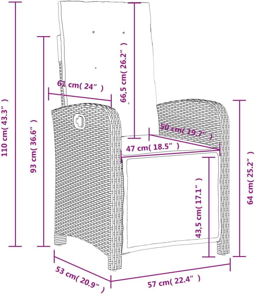 vidaXL Modern Reclining Garden Chairs Set of 2 with Footrest Beige Poly Rattan Stylish and Durable Outdoor Furniture for Patio Balcony Chair Recliner Seating Lawn Cushion Armchair