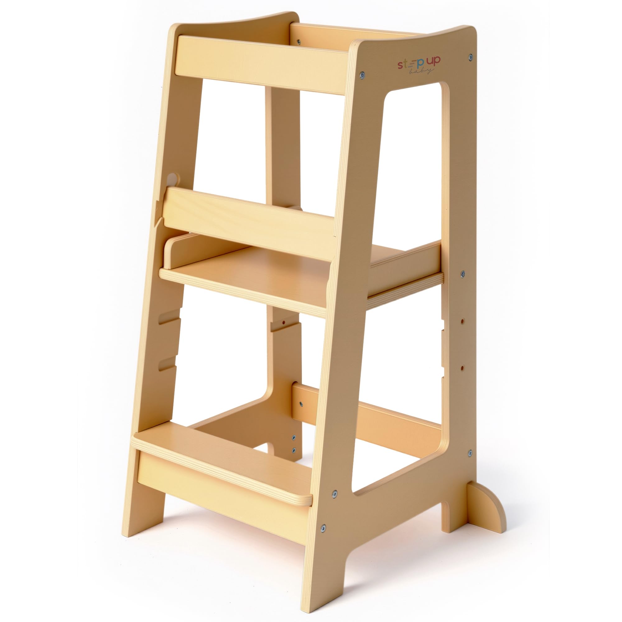 Stepup Baby Toddler Tower with Adjustable Step, Varnished Montessori-Inspired Toddler Step Stool, Standing Tower for Kids, Fits Under Kitchen Counters, Adjustable for 18 Month - 5 Years